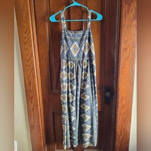 Sonoma Blue and Gold Sundress Sleeveless Spaghetti Strap With Pockets